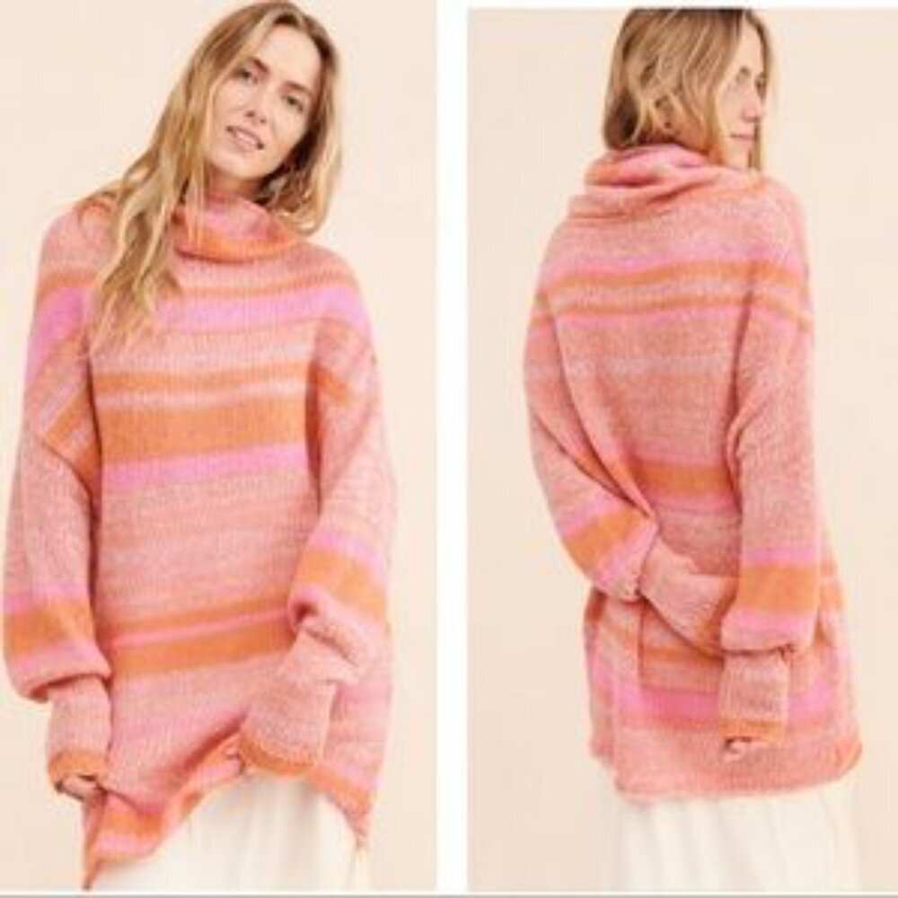 FREE PEOPLE Candy Stripe Tunic Top Sweater Dress Pink sz XS PW15